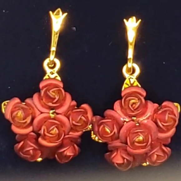 NIB Danbury Mint A Dozen Roses 24K Gold Plated Earrings - Picture 10 of 10